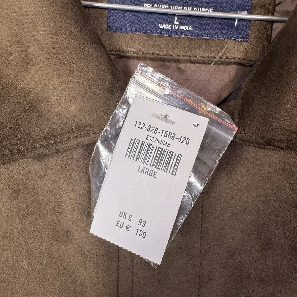Abercrombie & Fitch Jacket Mens L Vegan Suede Trucker Button Front Cargo Brown